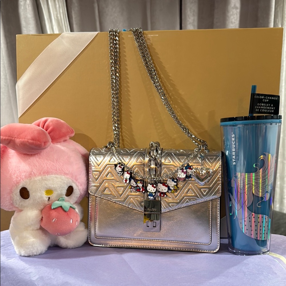 Aldo Silver Women's crossbody Bag &!Hello Kitty Chain Strap and set